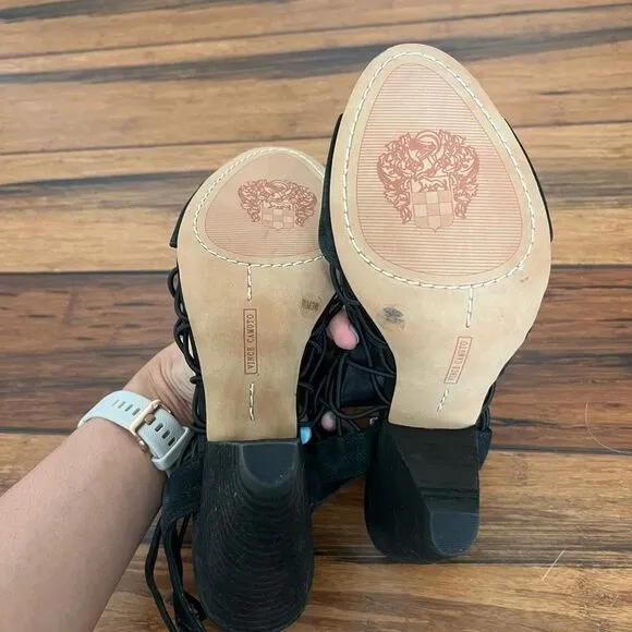 Vince Camuto 'Evel' Black Caged Leather Sandals, size 9.5