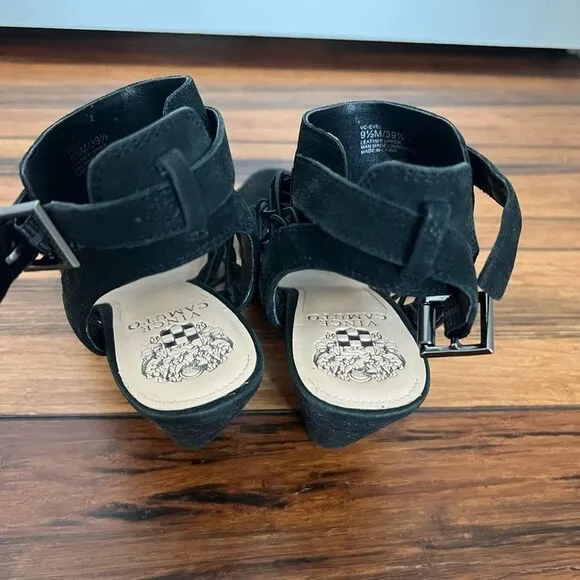 Vince Camuto 'Evel' Black Caged Leather Sandals, size 9.5