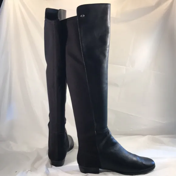 Vince Camuto Karita Black Leather Over The Knee Boots With Stretch Back Panel