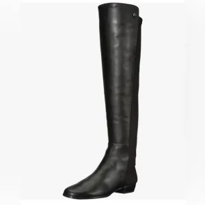 Vince Camuto Karita Black Leather Over The Knee Boots With Stretch Back Panel