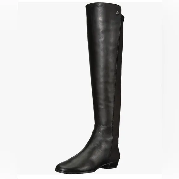 Vince Camuto Karita Black Leather Over The Knee Boots With Stretch Back Panel