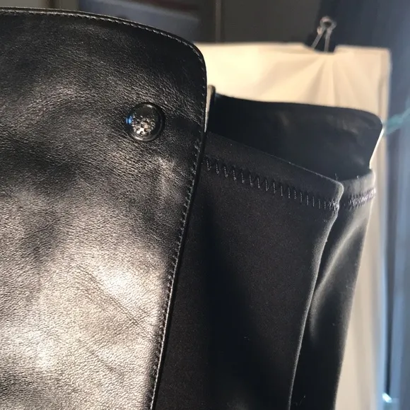 Vince Camuto Karita Black Leather Over The Knee Boots With Stretch Back Panel