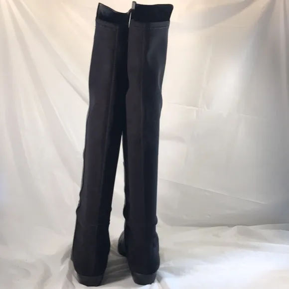 Vince Camuto Karita Black Leather Over The Knee Boots With Stretch Back Panel