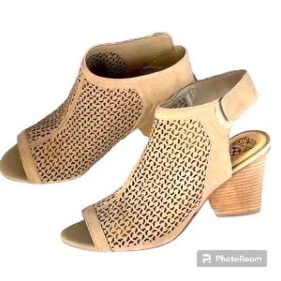 Vince Camuto Nude Wedge Sandal Platform Block Heels Hippo Grey Dastana, Sz 11