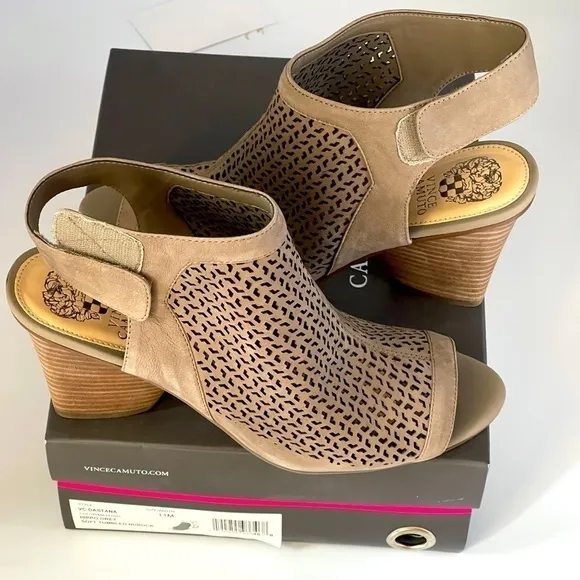 Vince Camuto Nude Wedge Sandal Platform Block Heels Hippo Grey Dastana, Sz 11