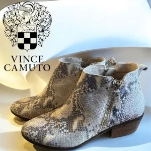 Vince Camuto Tricera Beige Black Neutral Snakeskin Print Zipper Ankle Booties