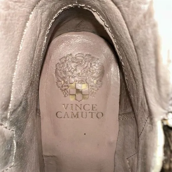 Vince Camuto Tricera Beige Black Neutral Snakeskin Print Zipper Ankle Booties