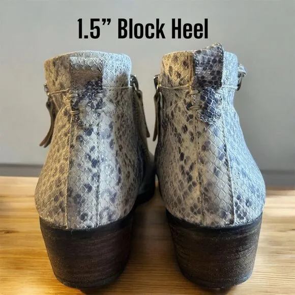 Vince Camuto Tricera Beige Black Neutral Snakeskin Print Zipper Ankle Booties