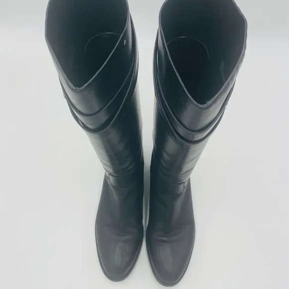 Vince Camuto VI Adwin Black Leather Tall Riding Boots Nero Horse Vittelo 8M/38