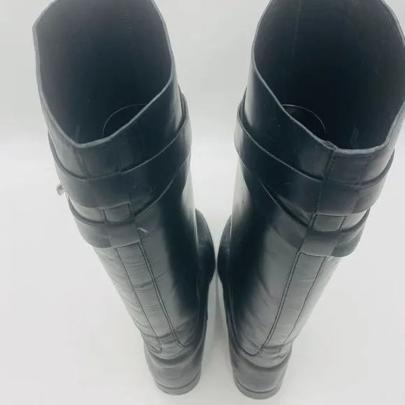 Vince Camuto VI Adwin Black Leather Tall Riding Boots Nero Horse Vittelo 8M/38
