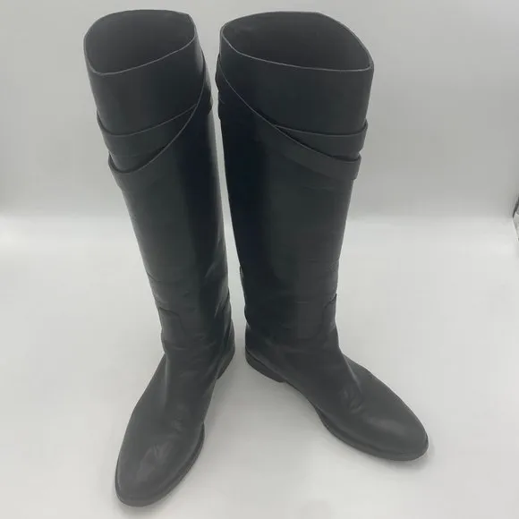 Vince Camuto VI Adwin Black Leather Tall Riding Boots Nero Horse Vittelo 8M/38