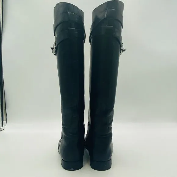 Vince Camuto VI Adwin Black Leather Tall Riding Boots Nero Horse Vittelo 8M/38