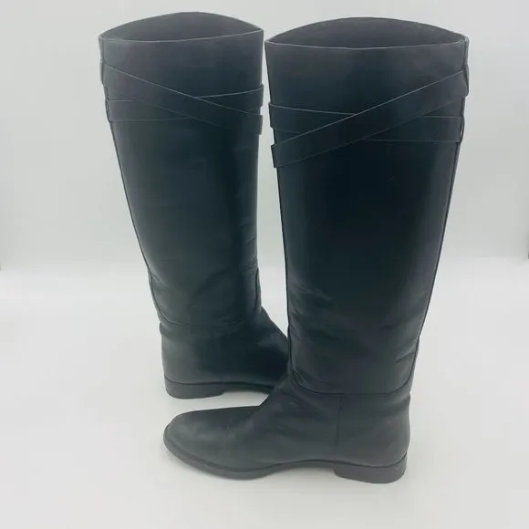 Vince Camuto VI Adwin Black Leather Tall Riding Boots Nero Horse Vittelo 8M/38