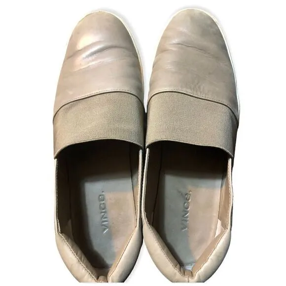 VINCE Corbin Taupe/Gray Leather Slip On Sneakers Women Size US 7 Shoes