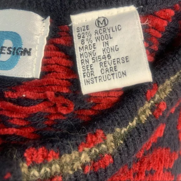 Vintage 80’s Paul Harris Design Red Fair Isle Wool Blend Cardigan Sweater Jacket
