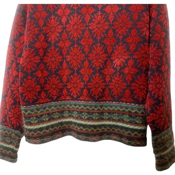 Vintage 80’s Paul Harris Design Red Fair Isle Wool Blend Cardigan Sweater Jacket