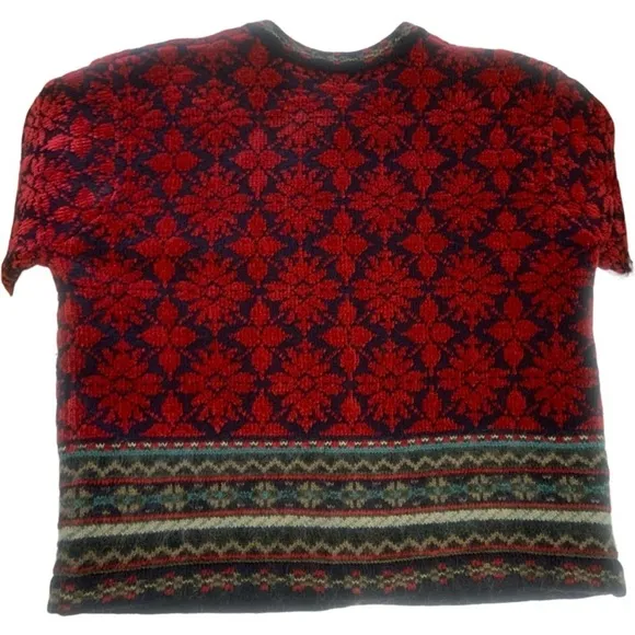Vintage 80’s Paul Harris Design Red Fair Isle Wool Blend Cardigan Sweater Jacket