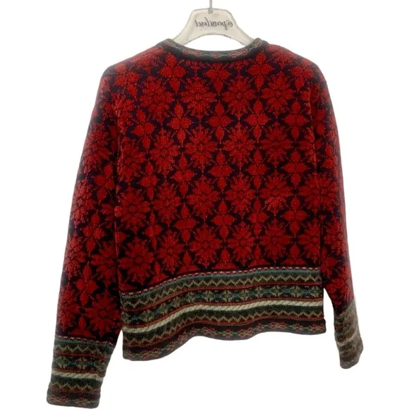 Vintage 80’s Paul Harris Design Red Fair Isle Wool Blend Cardigan Sweater Jacket