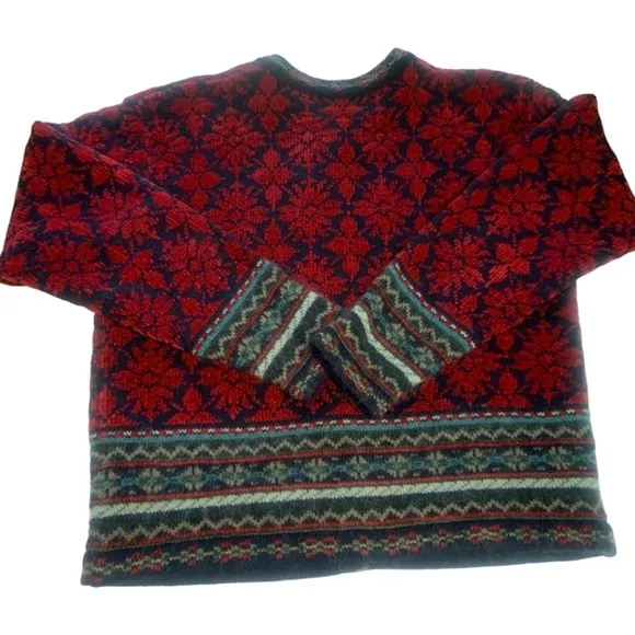 Vintage 80’s Paul Harris Design Red Fair Isle Wool Blend Cardigan Sweater Jacket