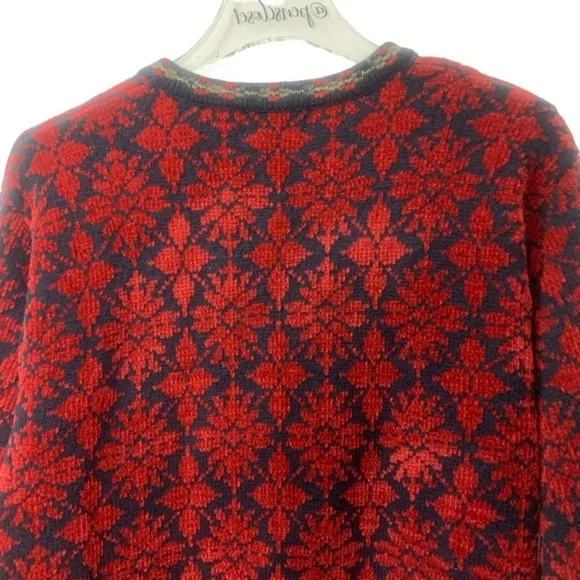 Vintage 80’s Paul Harris Design Red Fair Isle Wool Blend Cardigan Sweater Jacket