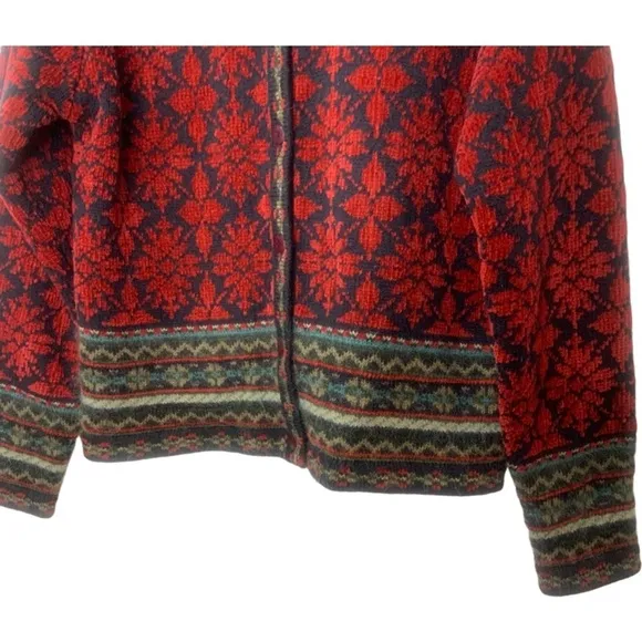 Vintage 80’s Paul Harris Design Red Fair Isle Wool Blend Cardigan Sweater Jacket