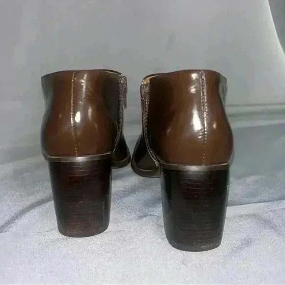 Vintage 90 Etienne Aigner All Leather Walnut Brown Chunky Heel Rounded Boot 6.5