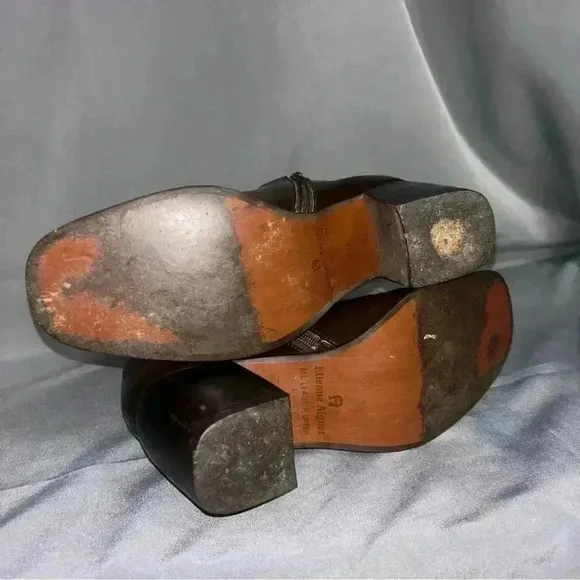 Vintage 90 Etienne Aigner All Leather Walnut Brown Chunky Heel Rounded Boot 6.5