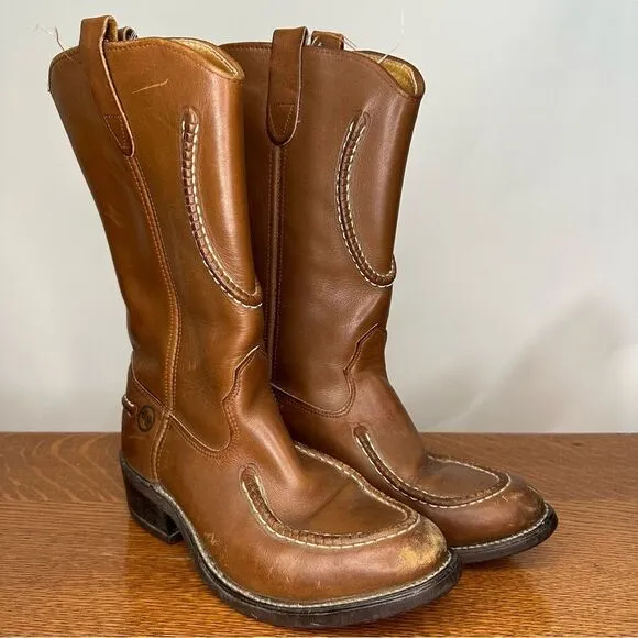 Vintage‎ Brown Leather Western Cowboy Boots with Contrast Stitching