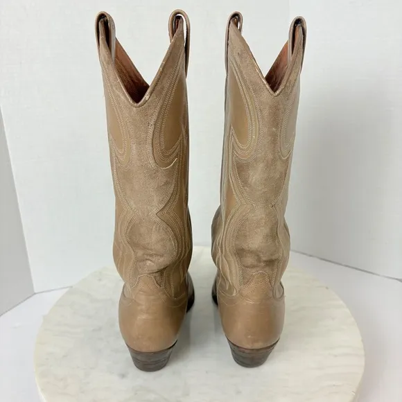 Vintage DAN POST Boots Womens Spanish Leather Cowboy Western Size 7 C Beige