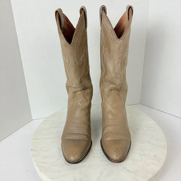 Vintage DAN POST Boots Womens Spanish Leather Cowboy Western Size 7 C Beige