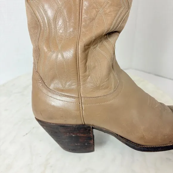 Vintage DAN POST Boots Womens Spanish Leather Cowboy Western Size 7 C Beige