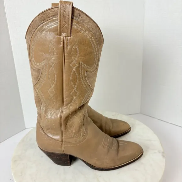 Vintage DAN POST Boots Womens Spanish Leather Cowboy Western Size 7 C Beige