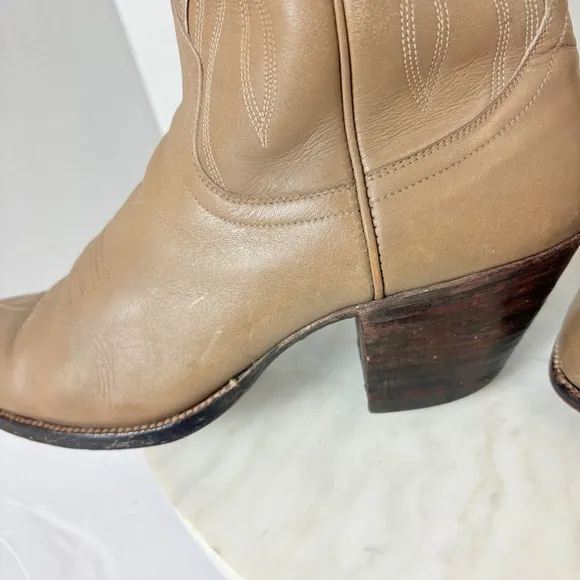Vintage DAN POST Boots Womens Spanish Leather Cowboy Western Size 7 C Beige