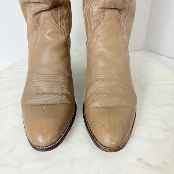Vintage DAN POST Boots Womens Spanish Leather Cowboy Western Size 7 C Beige