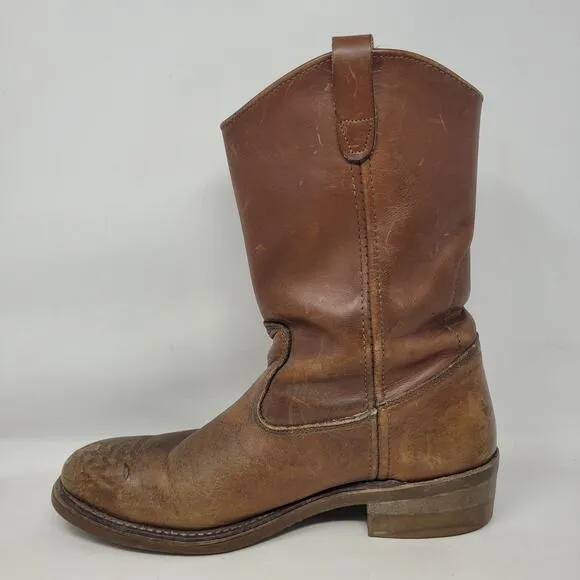 Vintage Double H Boots 9.5 Brown Leather Western Cowboy Roper Work Oil Resistant