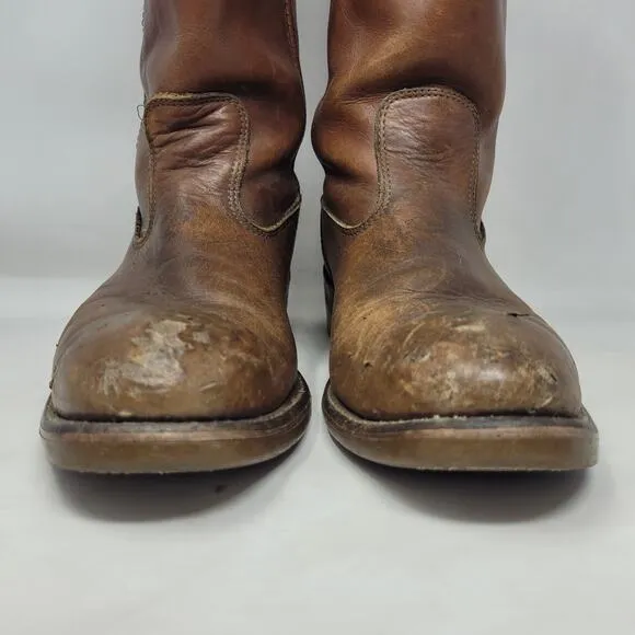 Vintage Double H Boots 9.5 Brown Leather Western Cowboy Roper Work Oil Resistant
