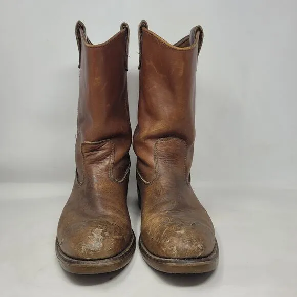 Vintage Double H Boots 9.5 Brown Leather Western Cowboy Roper Work Oil Resistant