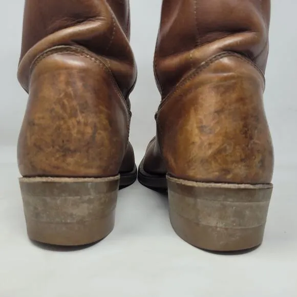 Vintage Double H Boots 9.5 Brown Leather Western Cowboy Roper Work Oil Resistant