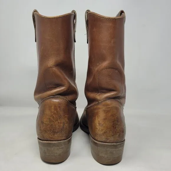 Vintage Double H Boots 9.5 Brown Leather Western Cowboy Roper Work Oil Resistant