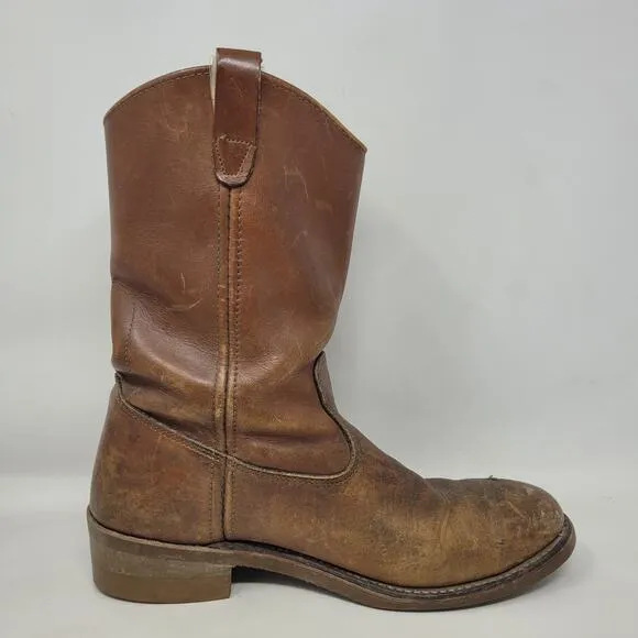 Vintage Double H Boots 9.5 Brown Leather Western Cowboy Roper Work Oil Resistant