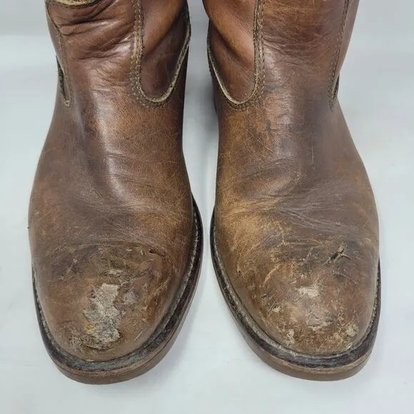 Vintage Double H Boots 9.5 Brown Leather Western Cowboy Roper Work Oil Resistant
