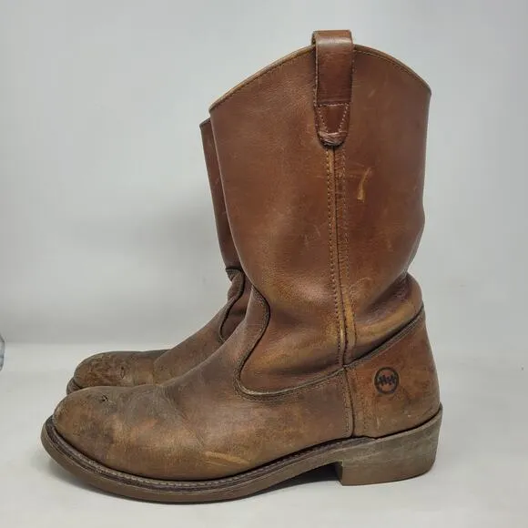 Vintage Double H Boots 9.5 Brown Leather Western Cowboy Roper Work Oil Resistant