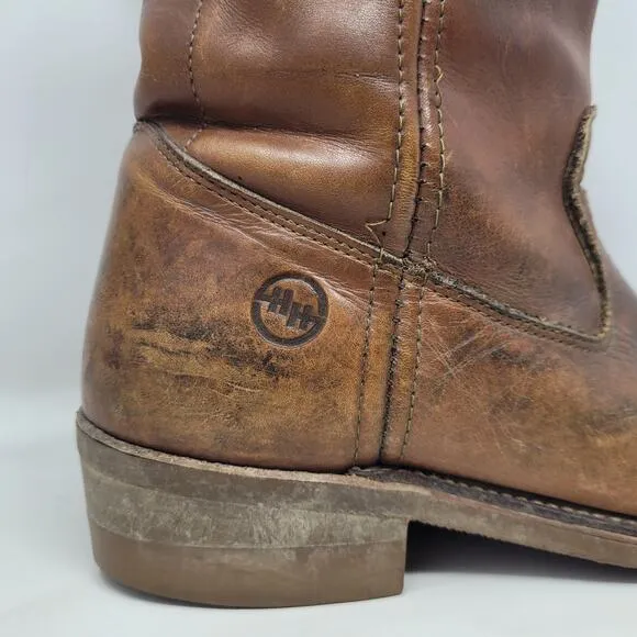 Vintage Double H Boots 9.5 Brown Leather Western Cowboy Roper Work Oil Resistant