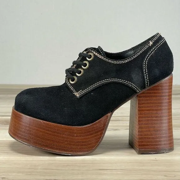 Vintage FUNKY CHUNK Womens‎ 8 Black Chunky Lace Up Platform Shoes Y2K