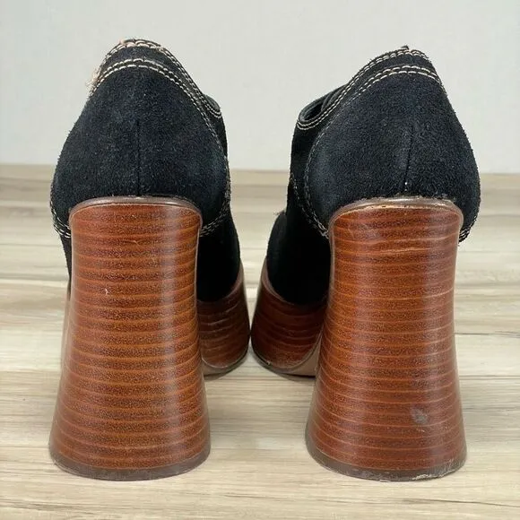Vintage FUNKY CHUNK Womens‎ 8 Black Chunky Lace Up Platform Shoes Y2K