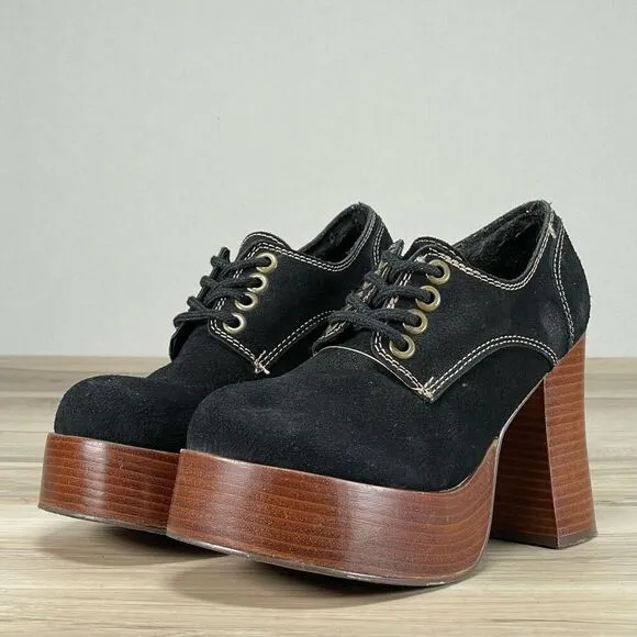 Vintage FUNKY CHUNK Womens‎ 8 Black Chunky Lace Up Platform Shoes Y2K