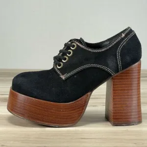 Vintage FUNKY CHUNK Womens‎ 8 Black Chunky Lace Up Platform Shoes Y2K