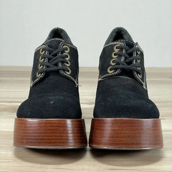 Vintage FUNKY CHUNK Womens‎ 8 Black Chunky Lace Up Platform Shoes Y2K