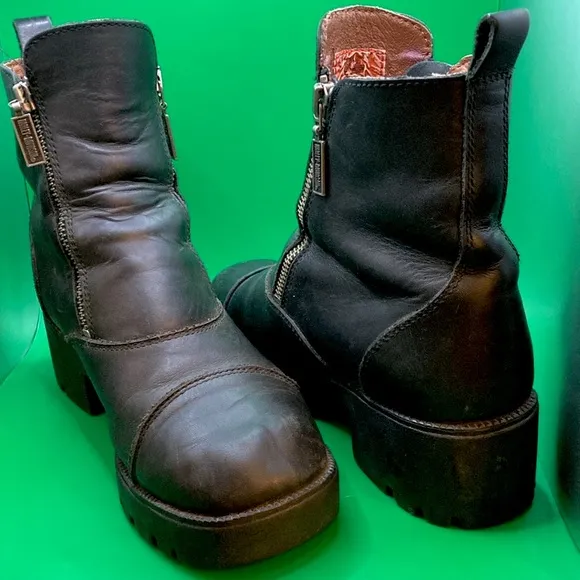 VINTAGE Harley Davidson Double Zip Black Leather Chunky Moto Boots Women Sz 6.5