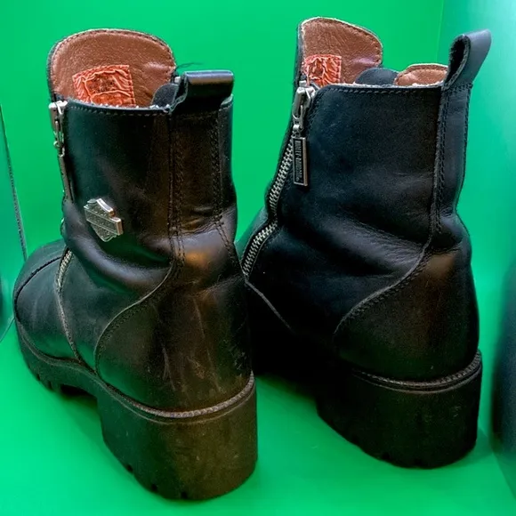VINTAGE Harley Davidson Double Zip Black Leather Chunky Moto Boots Women Sz 6.5